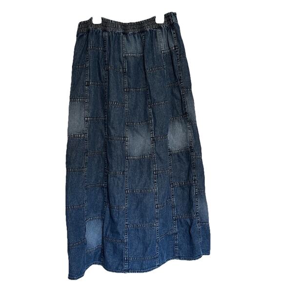 Studio West Womens Denim Patchwork Skirt Medium Cotton Y2K Boho Festival - Picture 2 of 7